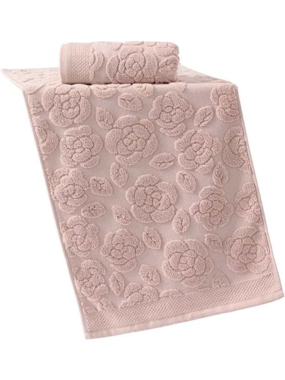 Soft Pink Rose Hand Towel Set of 2 | 100% Cotton Floral Design | Highly